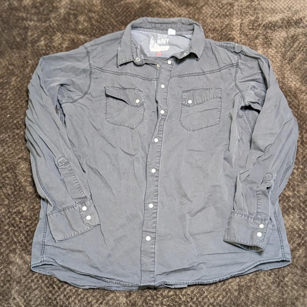 Vintage Old Navy Charcoal Pearl Buttoned Work Shirt Men's Size XXL